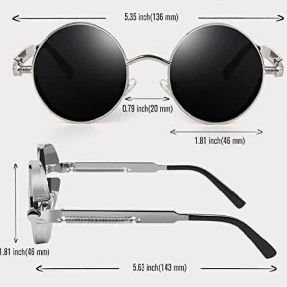 Retro Round Steampunk Silver Metallic Sunglasses UV400 Men & Women Bikercore - Picture 13 of 15